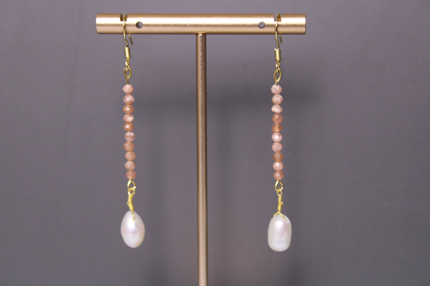 Rhodochrosite and Fresh Water Pearls - Dangle Earrings
