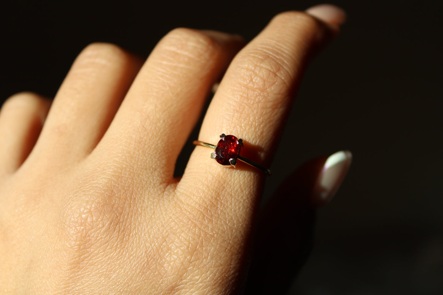Garnet - Dainty Ring - Adjustable