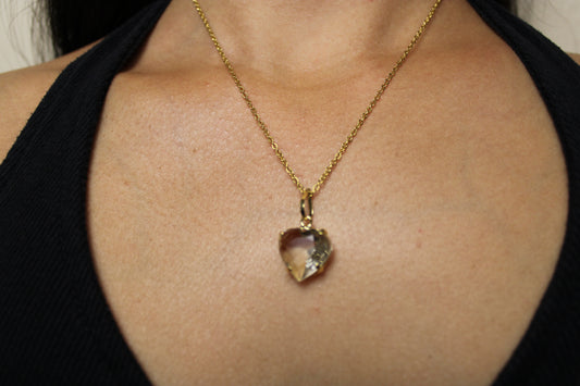 Smokey Quartz- Faceted Heart Pendant w/ 14k Gold Plated 18" Chain