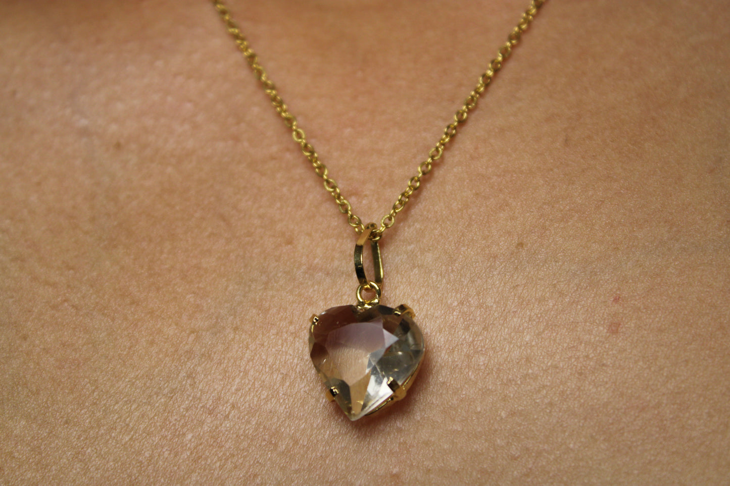 Smokey Quartz- Faceted Heart Pendant w/ 14k Gold Plated 18" Chain